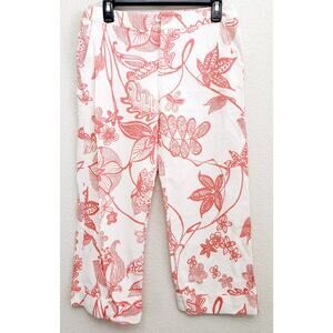 Suzette Cream Orange Embozzed Floral Print Cropped Pants 8 Lightweight Pockets